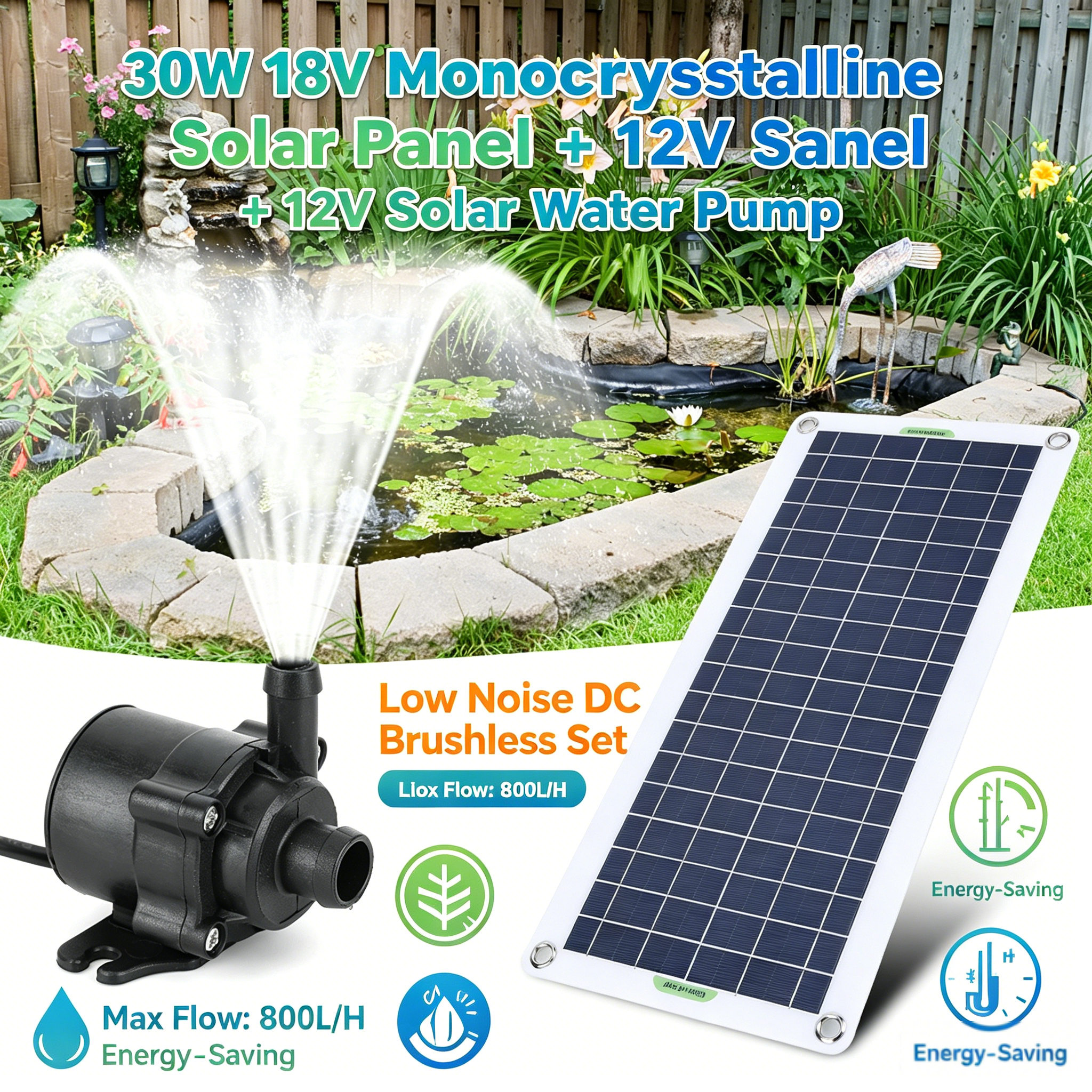 30W 18V Solar Panel With 800L/ - Solar Pool Pump Kit recension och pris