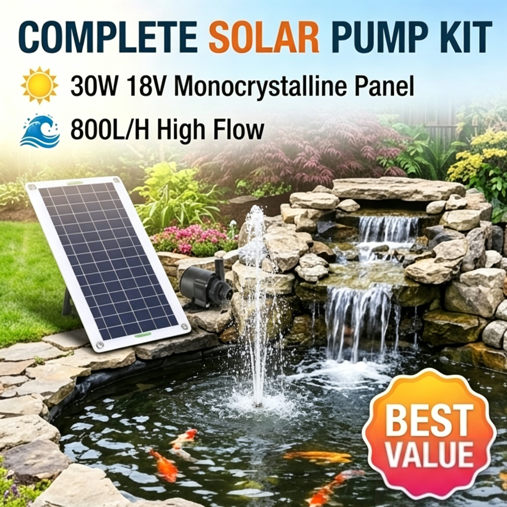 30W 18V Solar Panel With 800L/ - Solar Pool Pump Kit recension och pris