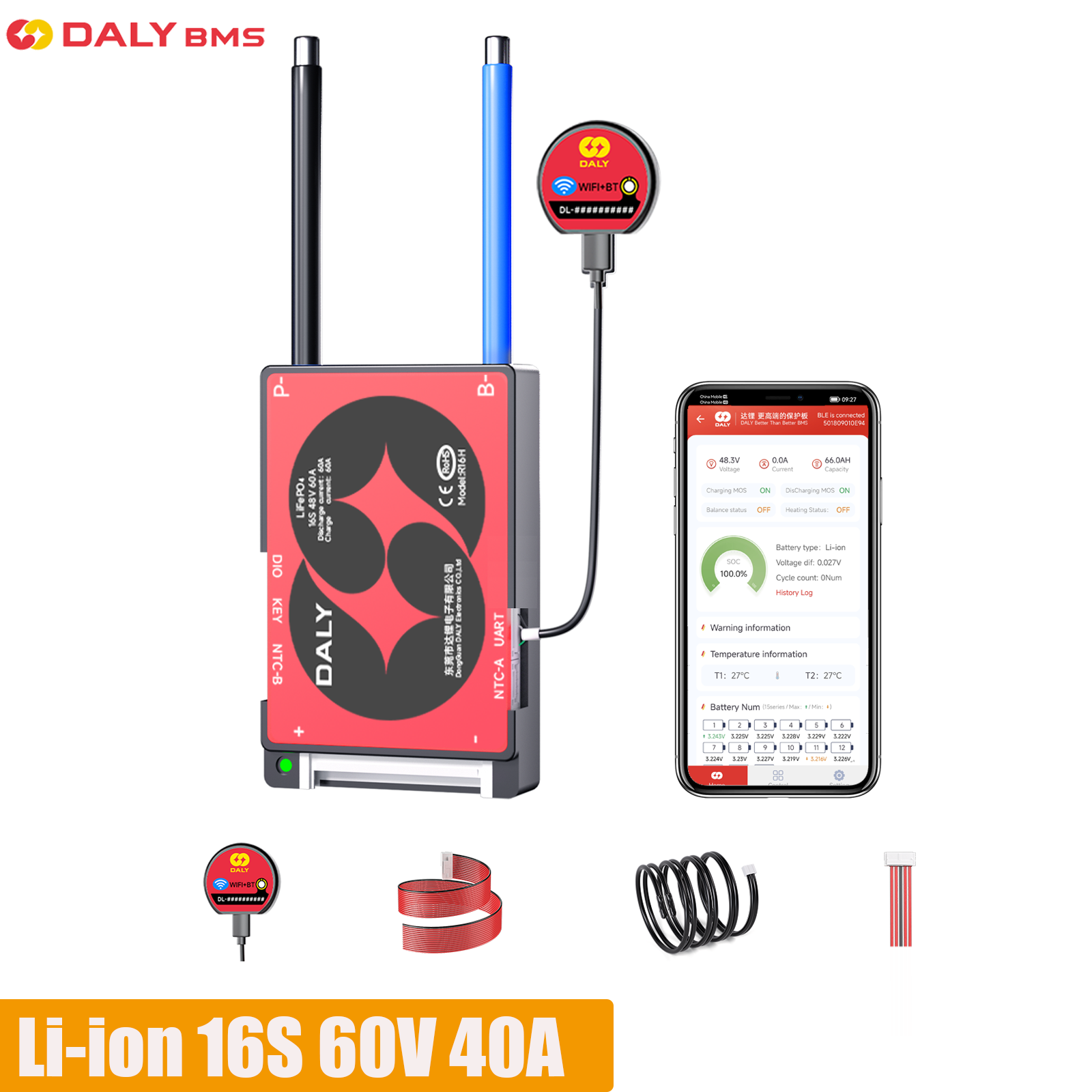 DALY Smart BMS 16S 60V 40A Li- - Lifepo4 Battery Pack recension och pris